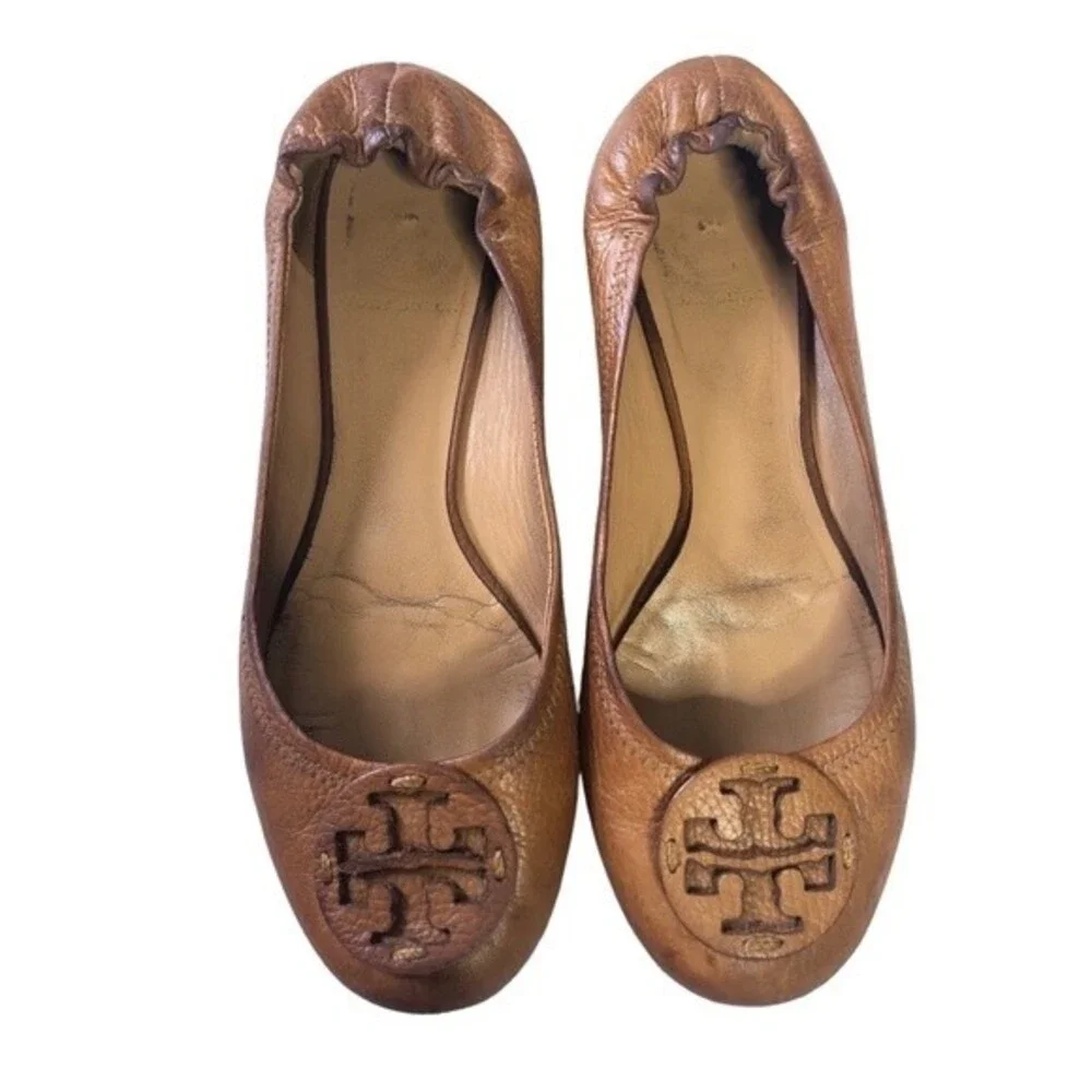 Tory Burch Minnie Brown Leather Slip On Ballerina flats